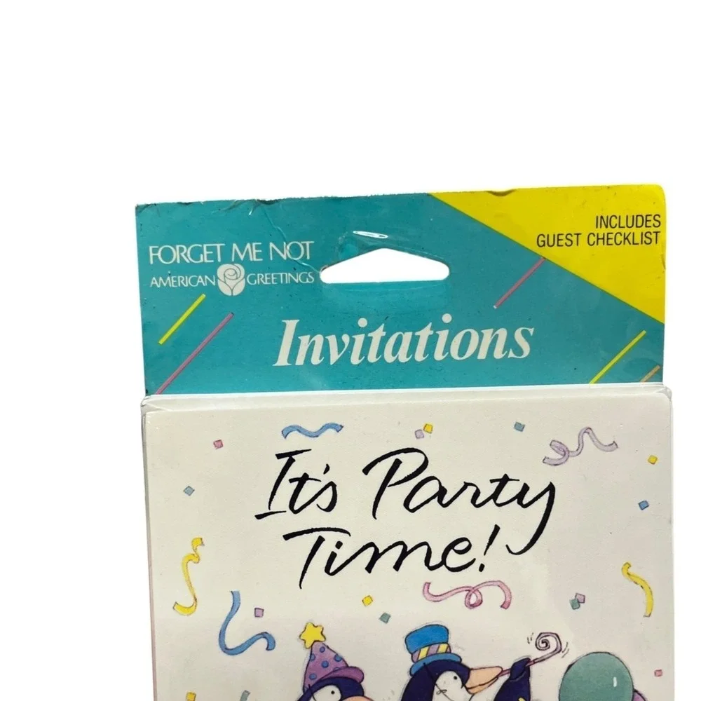 VTG Invitations It's Party Time Penguins Birthday Forget Me Not AG Paper